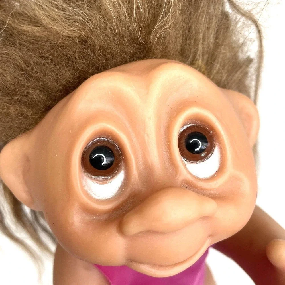 Vintage 1985 Dam Troll Doll Made in Denmark Brown Hair Pink Bodysuit‎ 604